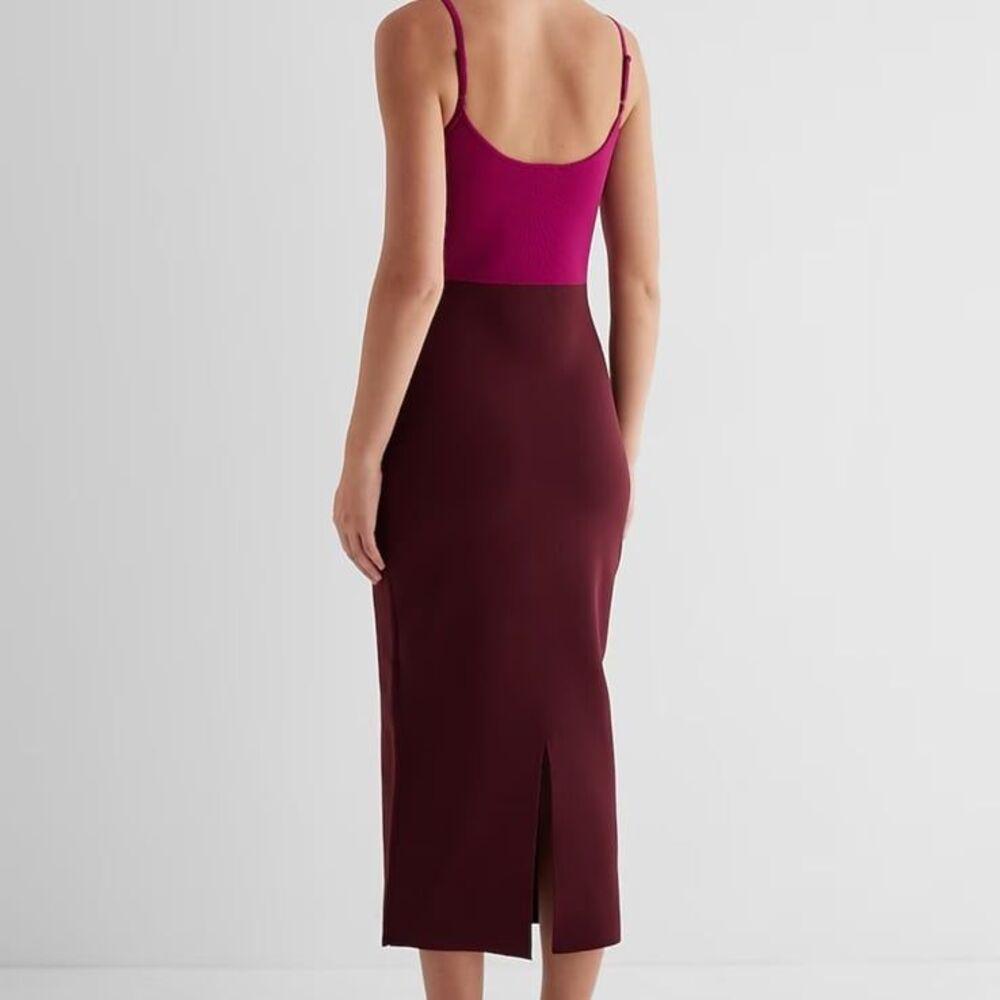 Express Body Contour Color Block V-Wire Sleeveless Midi Sweater Dress - Picture 3 of 4
